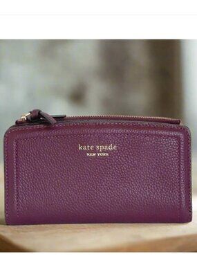 Kate Spade Knott Bifold Slim Snap Wallet Womens Cherry Red Leather Zip